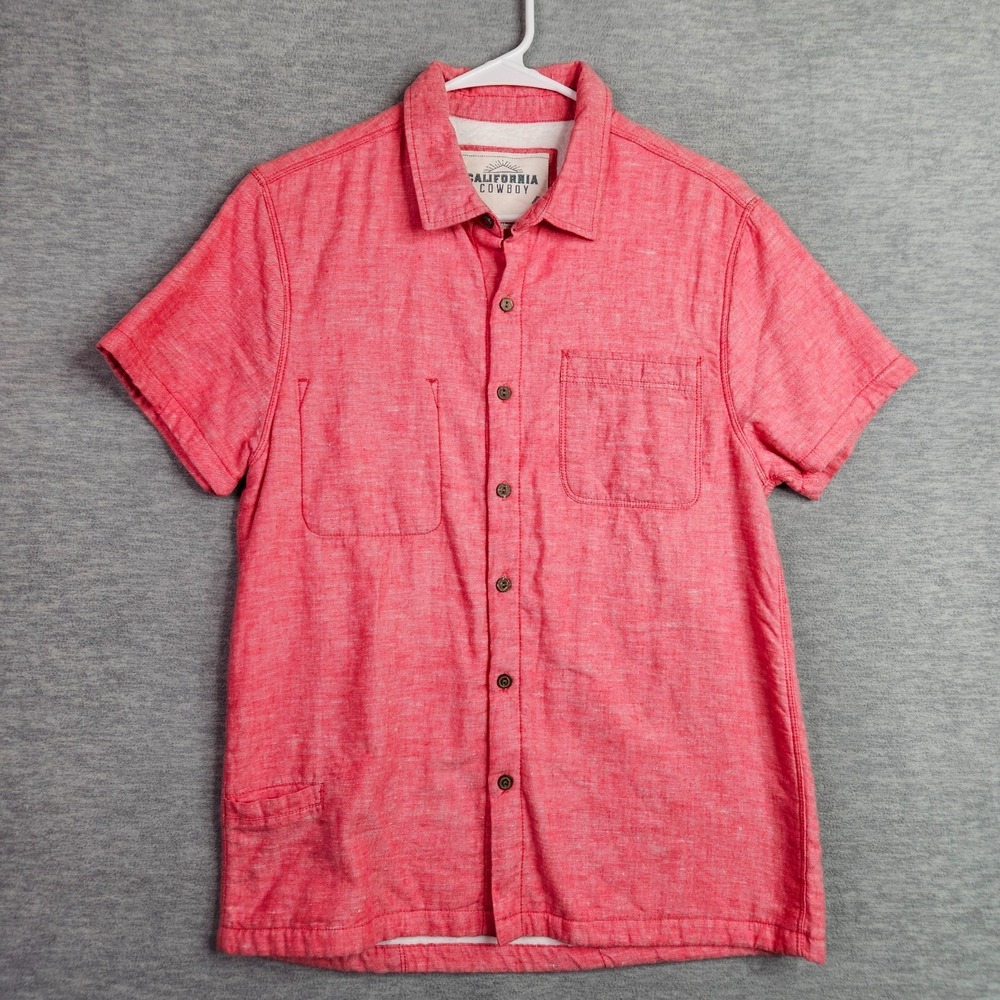 California Cowboy Mens Pink Button Up Fleece Lined Short Sleeve Shirt Size XS